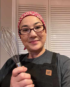 Happy Morada Aprons Customer